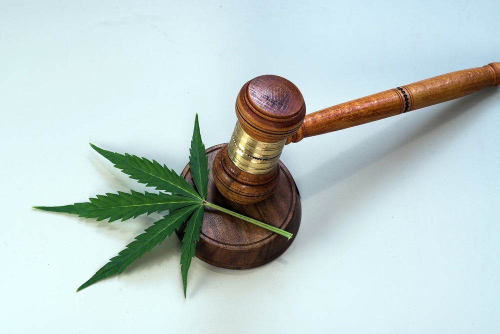 marijuana leaf on a gavel