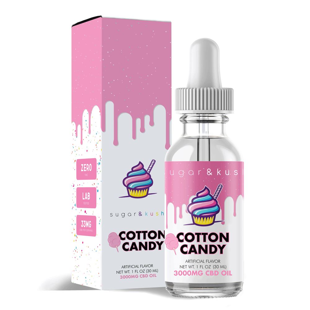 CBD Tincture Oil Drops 3000mg (Add-On & Save) Sugar & Kush Cotton Candy 