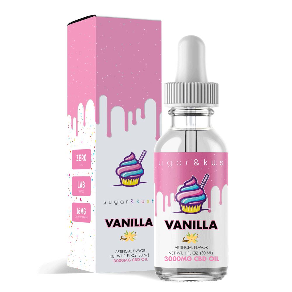 CBD Tincture Oil Drops 3000mg (Add-On & Save) Sugar & Kush Vanilla 