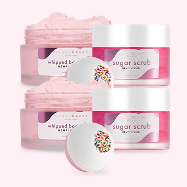 2 Month Supply Hemp Infused Sugar Scrub + Whipped Body Butter + (2x Free Bath Bombs) S&K Body Care 
